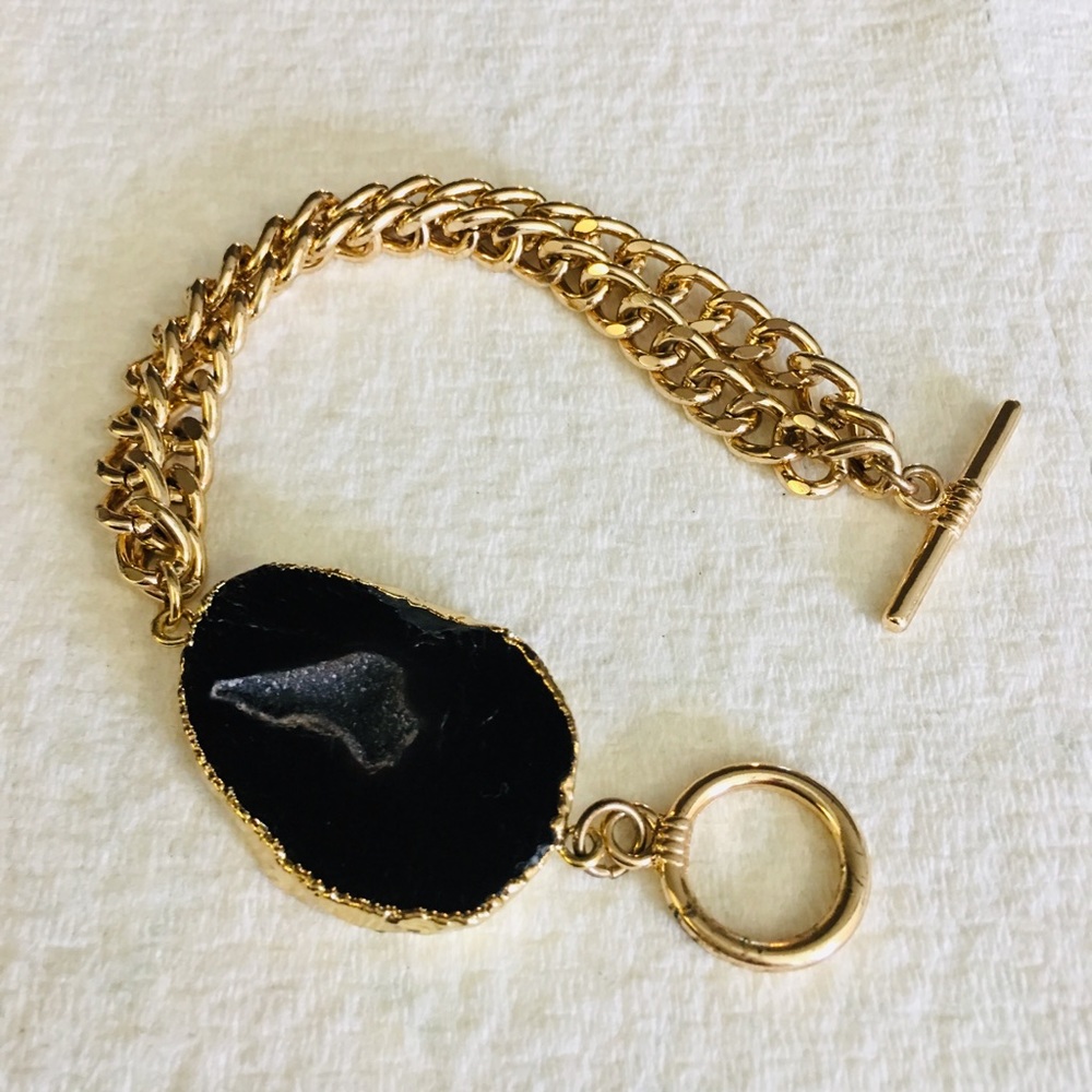 Gold-Tone Black Geode Costume Bracelet